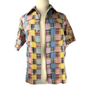 VTG Patchwork Short Sleeve Button Down Shirt, Men's Size Large